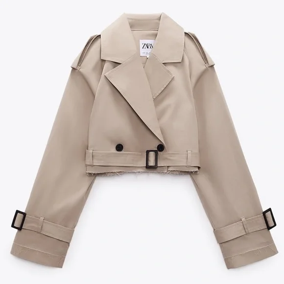 Zara Cropped Oversized Trench Coat Jacket - Picture 6 of 13